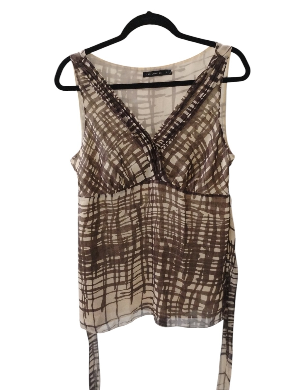 The Limited Brown & Cream Printed V-Neck Sleeveless Blouse SZ L
